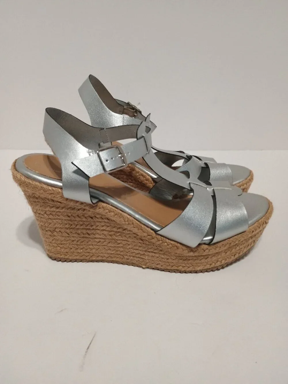David Isaac Women’s 10 Silver Metallic Espadrille Platform Wedge Sandals